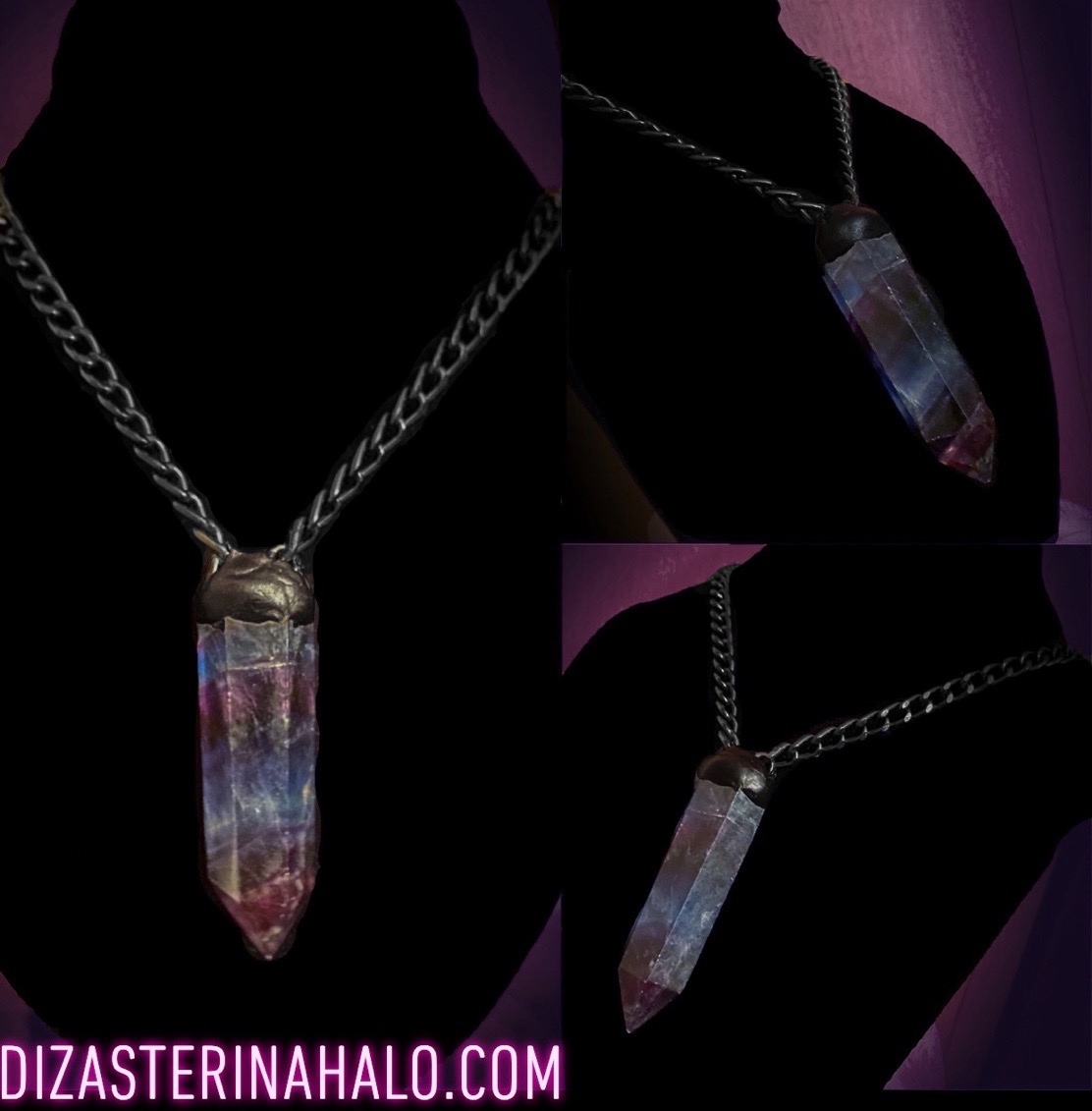 Rainbow Fluorite Crystal Necklace - Dizaster In A Halo